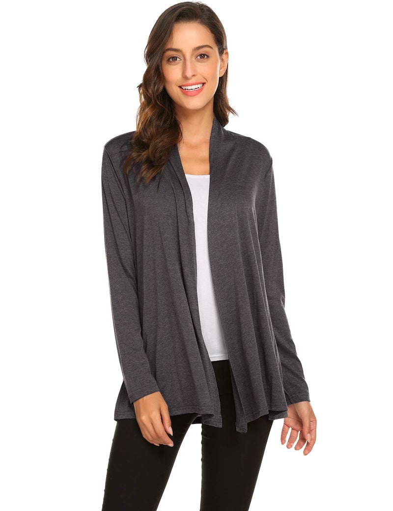 Newchoice Women's Open Front Cardigans Loose Casual Long Sleeve Lightweight Cardigan Sweaters Plus Size (Dark Grey, XL) - Image 2